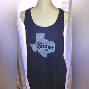 Shiner Texas Beer Tank Top Navy Blue Distressed Reversed Hem XL GUC